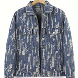 kkboxly  Jacquard Weave Denim Jacket, Men's Casual Street Style Chic Button Up Jacket