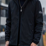 kkboxly  Men's Soft-Shell Hooded Jacket, Casual Windproof & Waterproof Zip Up Detachable Hood Comfy Jacket For Outdoor
