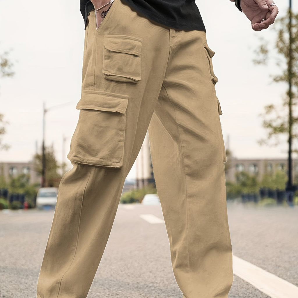 kkboxly  Men's Multi Flap Pocket Cargo Pants, Loose Trendy Pants