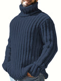 kkboxly  Fashionable Men's Solid Turtleneck Knit Sweater Plus Size Male's Pullover Sweater For Autumn And Winter, Leisurewear For Big And Tall Guys