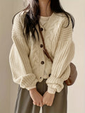 kkboxly  Button Front Chunky Knit Cardigan, Vintage Long Sleeve Cardigan For Fall & Winter, Women's Clothing