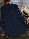 kkboxly   Solid Button Front Blouse, Casual V Neck Long Sleeve Blouse, Women's Clothing