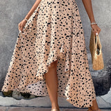 kkboxly  Dalmatian Print Ruffle Hem Skirt, Casual Skirt For Spring & Summer, Women's Clothing