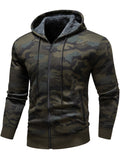kkboxly  Warm Fleece Camouflage Pattern Hooded Jacket, Men's Casual Zipper Pockets Slightly Stretch Sweatshirt Jacket For Fall Winter