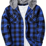 kkboxly  Classic Design Plaid Shirt Coat For Men Long Sleeve Casual Regular Fit Button Up Hooded Shirts Jacket