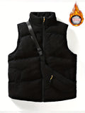 kkboxly  Warm Winter Vest With Matching Waist Bag, Men's Casual Stand Collar Zip Up Vest For Fall Winter