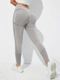 kkboxly  Solid Hip Lifting Stretchy Yoga Leggings, High Waist Fitness Workout Gym Ankle Length Pants, Women's Activewear