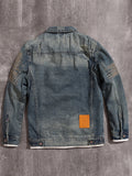 kkboxly Men's Stylish Stripe Pattern Cotton Blend Denim Jacket With Chest Pockets, Casual Breathable Lapel Button Up Long Sleeve Outwear For Spring Fall