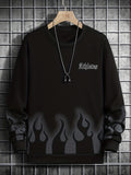 kkboxly  Fire Pattern Print, Men's Sweatshirt, Loose Trendy Pullover, Men's Clothing