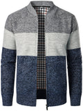 Men's Blocking Color Jacket Sweater For Spring & Autumn, Casual Chic Knit Cardigan For Big & Tall Males, Plus Size