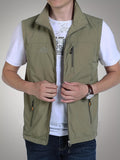 kkboxly Zipper Pockets Cargo Vest, Men's Casual Outwear Stand Collar Zip Up Vest For Spring Summer Outdoor Fishing Photography