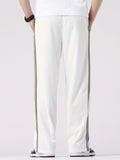 kkboxly  Men's Casual Side Striped Joggers, Chic Straight Leg Trousers For Leisure Activities