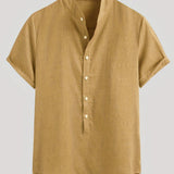 kkboxly  Men's Plus Size Vintage Streetwear, Short Sleeve Solid Color Summer Leisure Shirts