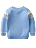 Retro Geometric Pattern Boys Casual Color Block Knitted Sweater For Fall Winter, Gift For Kids