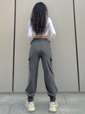 Solid Flap Pockets Cargo Pants, Casual Elastic Waist Pants For All-season, Women's Clothing