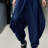 kkboxly kkboxly  Men's Solid Cotton Harem Pants, Casual Streetwear Loose Pants For Outdoor