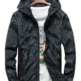 kkboxly  Men's Galaxies Print Windbreaker Jacket, Casual Hooded Jacket For Outdoor Activities