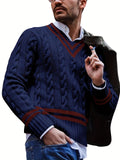 kkboxly  All Match Knitted Preppy Sweater, Men's Casual Warm High Stretch V Neck Pullover Sweater For Teenager Student Fall Winter
