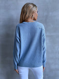 Women's Sweater Casual Solid Blue Crewneck Raglan Sleeve Loose Fall Winter Sweater