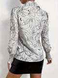 Floral Print Button Front Blouse, Casual Shirred Lantern Sleeve Blouse For Spring & Fall, Women's Clothing