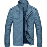 realaiot  Men's Casual Zip Up Windbreaker Jacket, Chic Stand Collar Lightweight Jacket