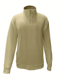 kkboxly  Men's Solid Thin Casual Long Sleeve Zipper Lapel Shirt, Spring Fall Men's Top