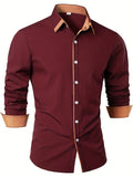 kkboxly  Men's Casual Trim Contrast Button Long Sleeve Shirt