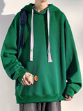kkboxly  Men's Trendy Solid Hoodie, Casual Slightly Stretch Breathable Loose Hooded Sweatshirt For Outdoor