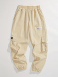Kid's Trendy Patched Cargo Pants, Elastic Waist Trousers With Pockets, Boy's Clothes For All Seasons