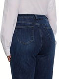 kkboxly  Plus Size Basic Jeans, Women's Plus Solid Button Fly High Rise Medium Stretch Wide Leg Jeans
