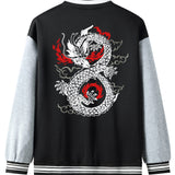 kkboxly  Mythic Creature Dragon Pattern Casual Lightweight Plush Varsity Jacket, Men's Jacket For Fall Winter Outdoor