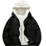 kkboxly  Warm Fleece Hooded Winter Jacket, Men's Casual Cotton Padded Coat For Fall Winter