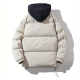 kkboxly  Plus Size Mens Puffer Jacket Winter Zipper Hooded Jacket Coat, Thickened Thermal Coat Looses Oversize Solid Color Jacket With Hat