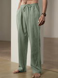 kkboxly  Men's Stylish Loose Solid Pants With Pockets, Casual Breathable Drawstring Comfy Trousers For Spring Fall