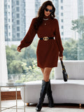2025 kkboxly  Solid Turtleneck Drop Shoulder Sweater Dress, Casual Long Sleeve Bag Hip Mini Dress, Women's Clothing