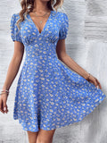 kkboxly  Ditsy Floral Print Dress, Sexy Short Sleeve V Neck Dress, Women's Clothing