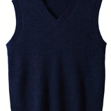 kkboxly  Plus Size Men's Solid Knit Textured Vest Sweater For Spring/autumn, Oversized Trendy Sleeveless Sweater For Males, Men's Clothing