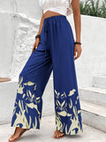 kkboxly  Plant Print Wide Leg Pants, Casual Loose Drawstring Pants, Women's Clothing