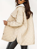 Solid Argyle Print Parka, Casual Button Front Long Sleeve Warm Outerwear, Women's Clothing