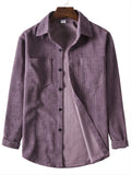 kkboxly  One Size Smaller, New Men's Casual Loose Fashionable Solid Lapel Neck Corduroy Long Sleeves Oversized T-Shirt Best Sellers
