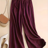 kkboxly  Solid Elastic Waist Pants, Casual Wide Leg Simple Summer Pants, Women's Clothing