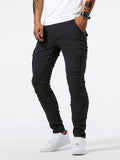 kkboxly Slim Fit Cargo Jeans, Men's Casual Street Style Multi Pocket High Stretch Denim Pants For Spring Summer
