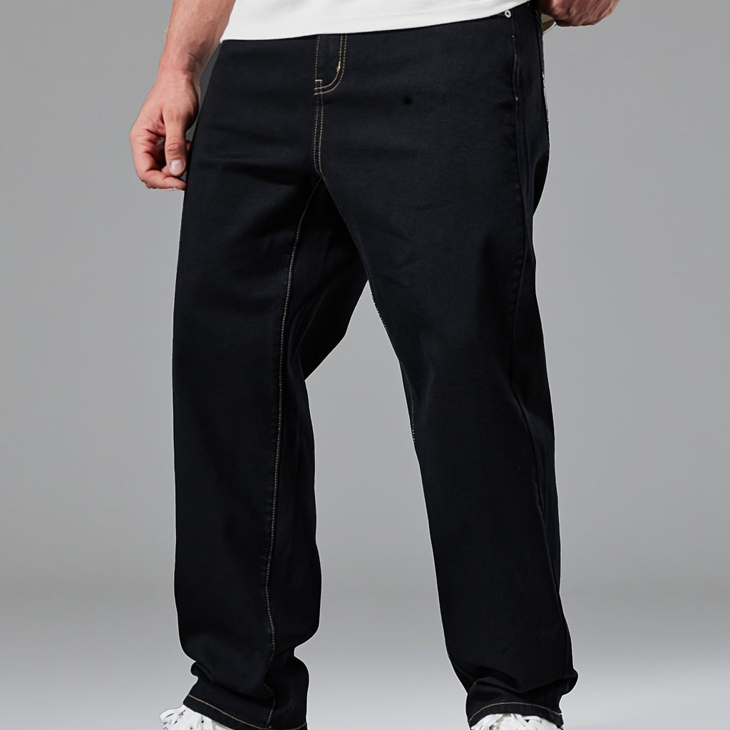 kkboxly  Plus Size Men's Solid Denim Pants For All Seasons, Men's Clothing Outdoor