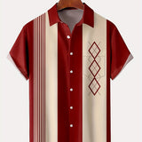 kkboxly  Men's Vintage Hawaiian Shirt with Geometric Graphic Print and Comfy Button Up Design - Perfect for Casual Wear and Plus Size Men's Clothing