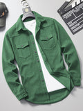 kkboxly  Men's Loose Fit Solid Color Lapel Collar Long Sleeve Denim Jacket With Pockets, Men's Outfits