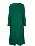 kkboxly  Dual Pockets Button Dress, Casual Crew Neck Long Sleeve Dress, Women's Clothing