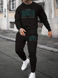 kkboxly  BROOKLYN Print, Men's 2Pcs Outfits, Casual Crew Neck Long Sleeve Pullover Sweatshirt And Drawstring Sweatpants Joggers Set For Spring Fall, Men's Clothing
