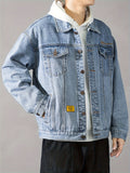 kkboxly  Men's Button Trendy Loose Denim Jacket, Men's Clothing For Spring Autumn