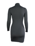 kkboxly  Solid Slim Mock Neck Dress, Casual Long Sleeve Bodycon Dress, Women's Clothing