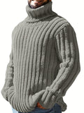 kkboxly  Turtle Neck Knitted Cable Sweater, Men's Casual Warm Solid Color Middle Stretch Pullover Sweater For Fall Winter